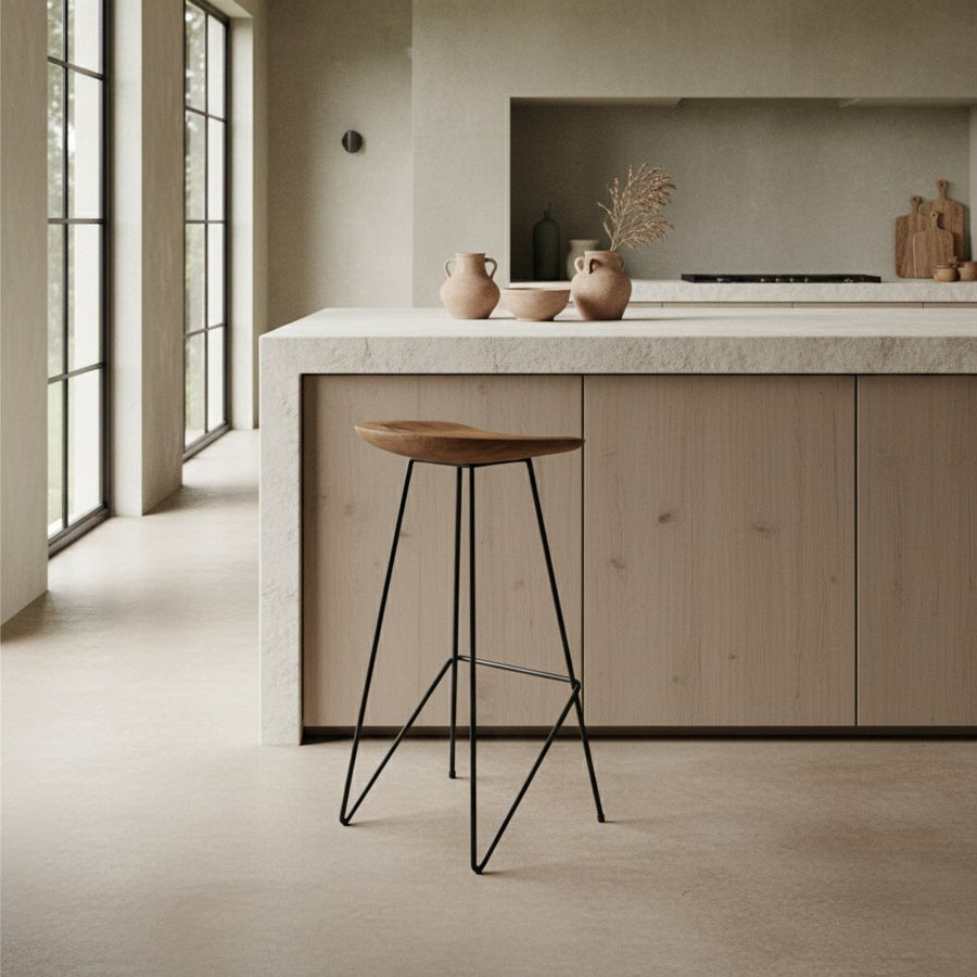 Loft teakhouten barkruk naturel 41x42x77 cm