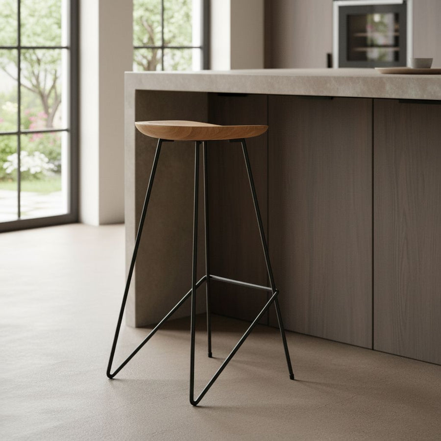 Loft teakhouten barkruk naturel 41x42x77 cm