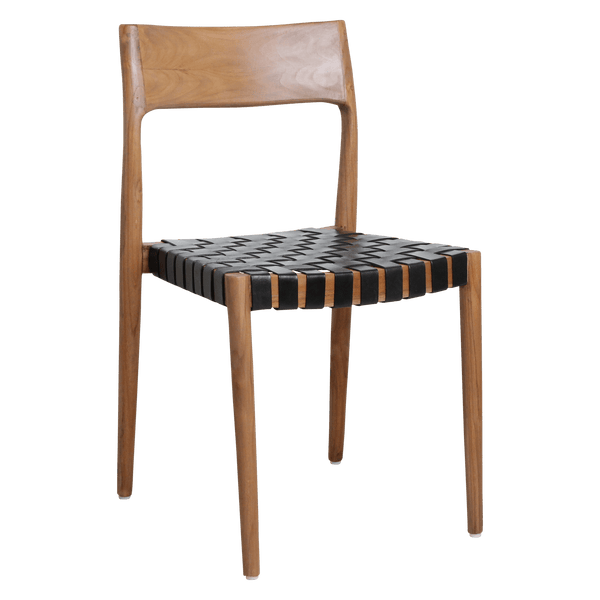 Freya teak eetkamerstoel met leer Zwart set van 2