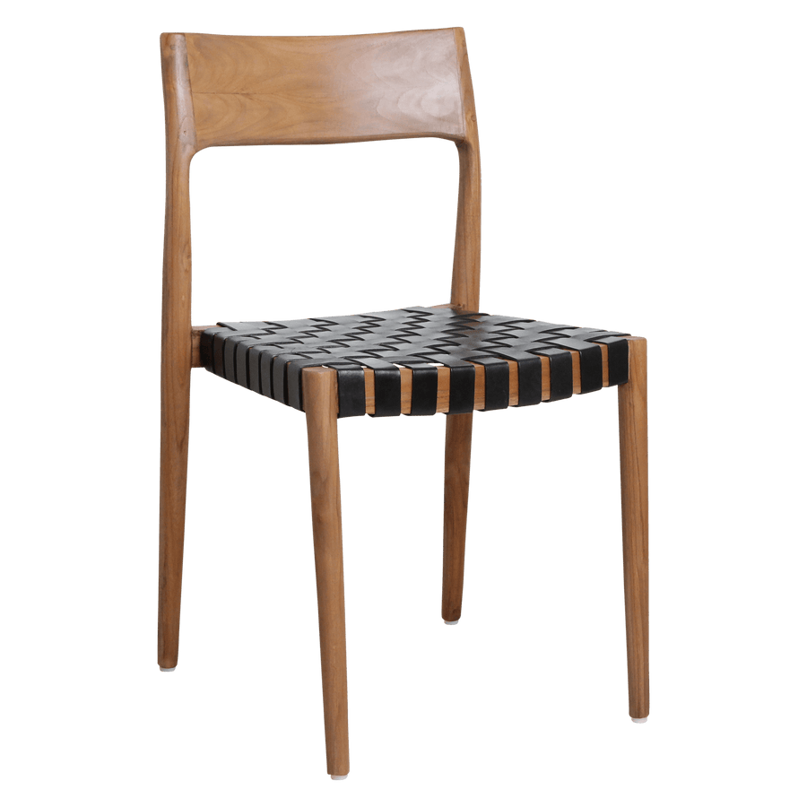 Freya teak eetkamerstoel met leer Zwart set van 2