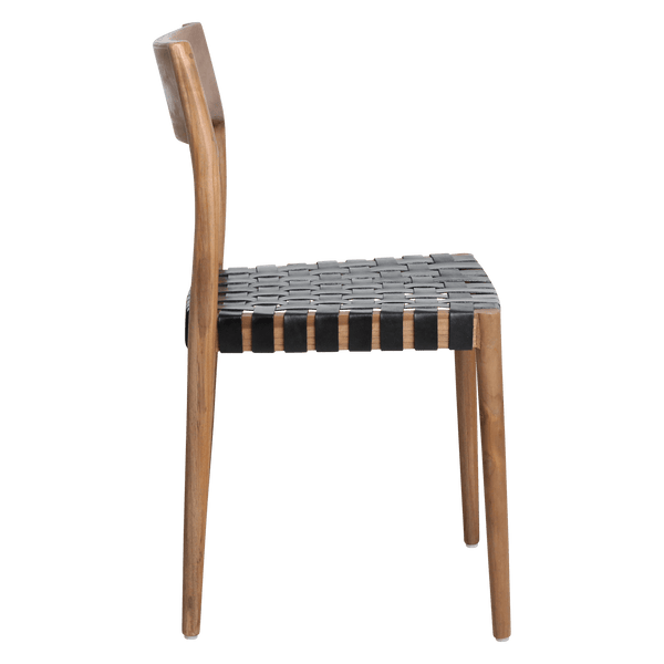 Freya teak eetkamerstoel met leer Zwart set van 2