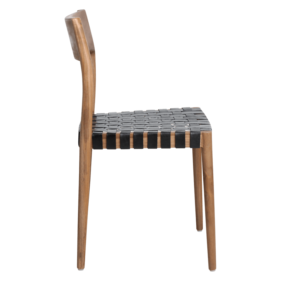 Freya teak eetkamerstoel met leer Zwart set van 2