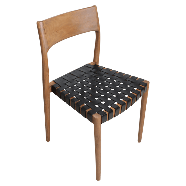 Freya teak eetkamerstoel met leer Zwart set van 2