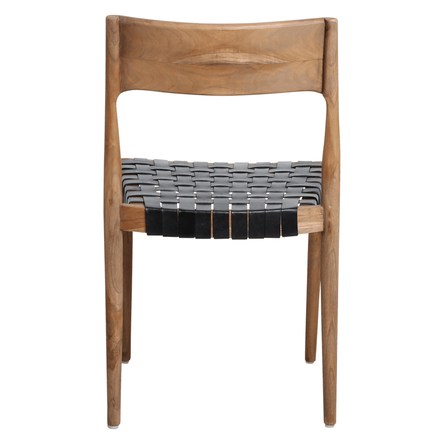 Freya teak eetkamerstoel met leer Zwart set van 2