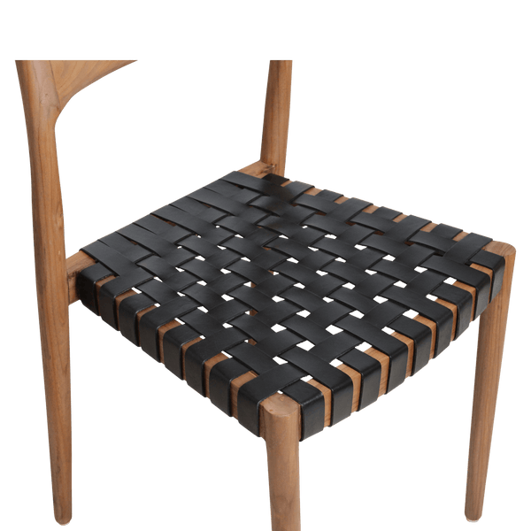 Freya teak eetkamerstoel met leer Zwart set van 2