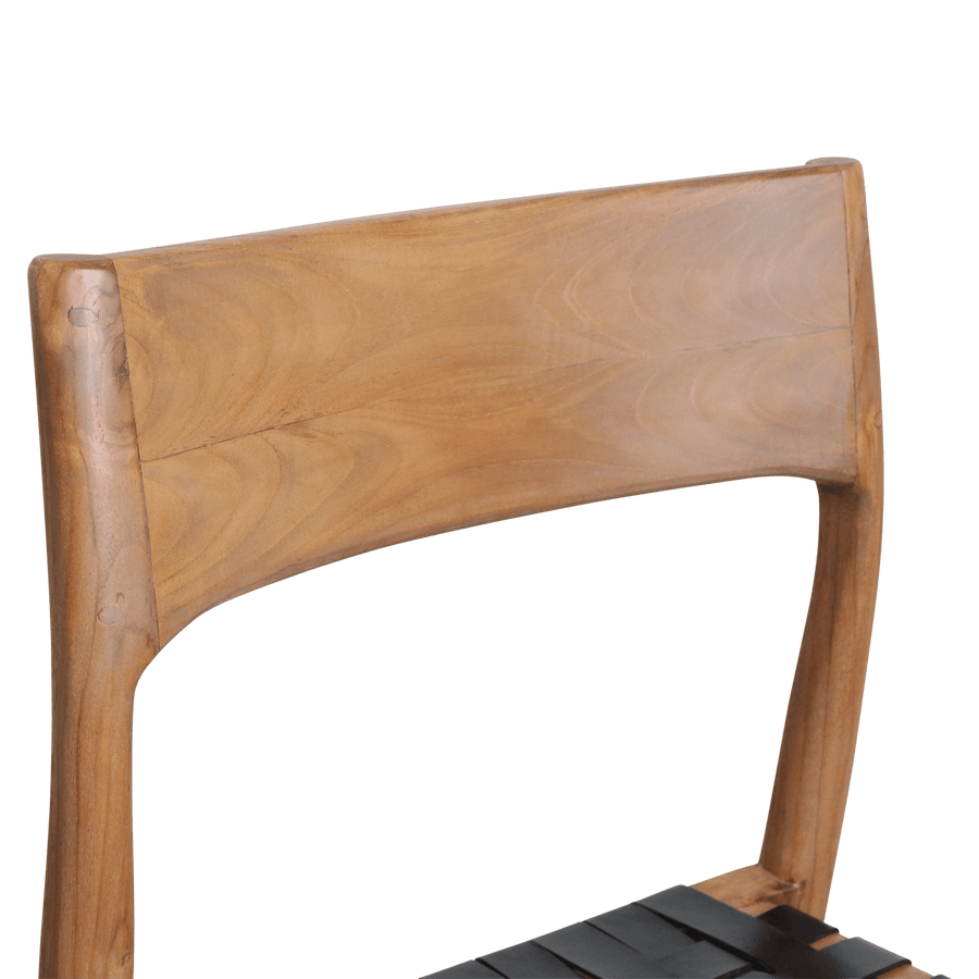 Freya teak eetkamerstoel met leer Zwart set van 2