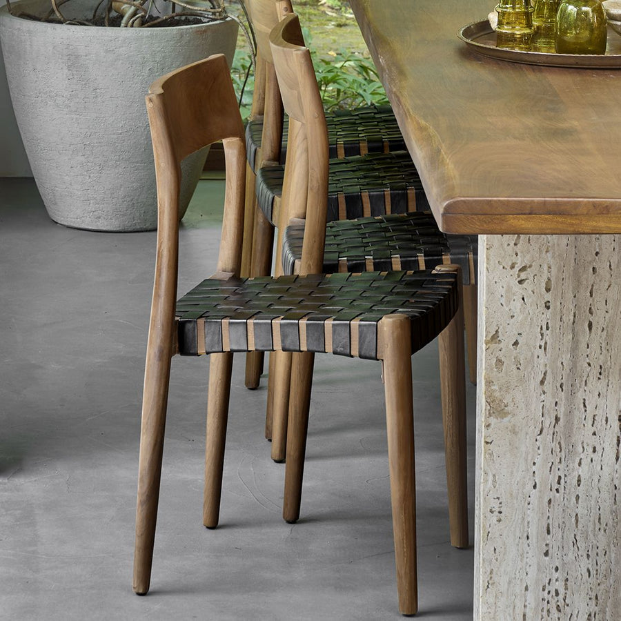 Freya teak eetkamerstoel met leer Zwart set van 2