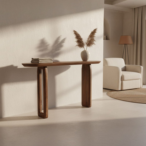 Bullnose mangohouten wandtafel bruin140x35x80 cm