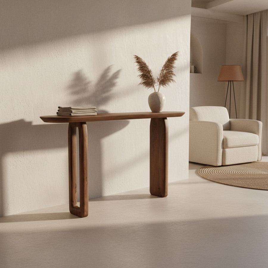 Bullnose mangohouten wandtafel bruin140x35x80 cm
