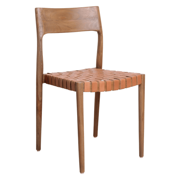Freya teak eetkamerstoel met leer Naturel set van 2