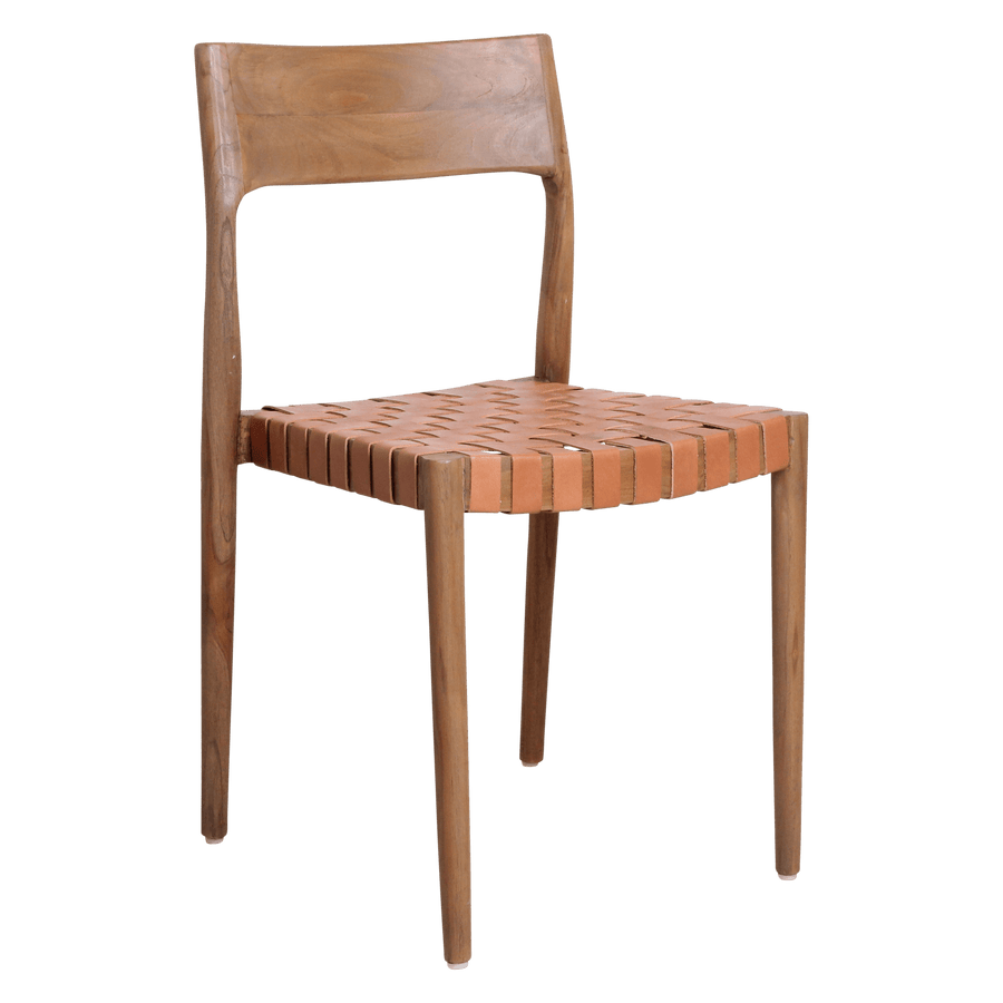 Freya teak eetkamerstoel met leer Naturel set van 2
