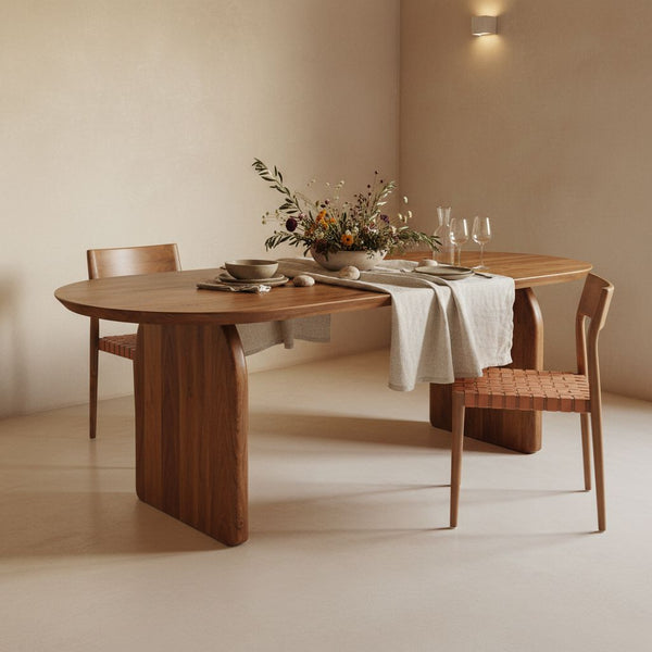 Freya teak eetkamerstoel met leer Naturel set van 2