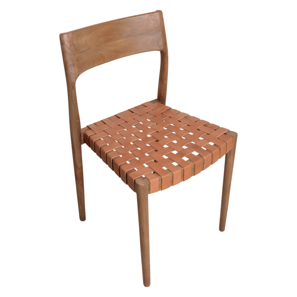 Freya teak eetkamerstoel met leer Naturel set van 2