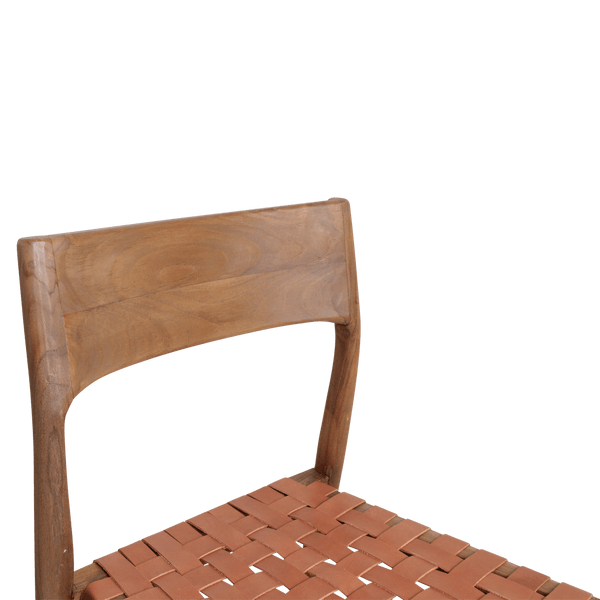 Freya teak eetkamerstoel met leer Naturel set van 2