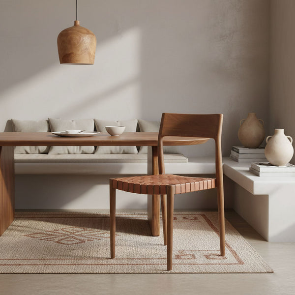 Freya teak eetkamerstoel met leer Naturel set van 2