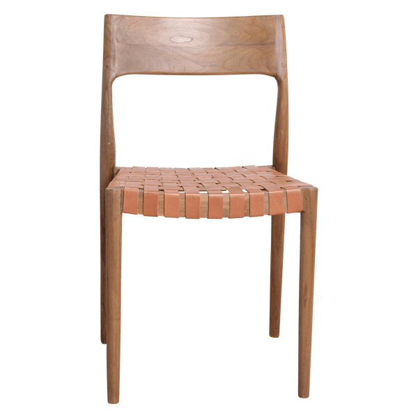Freya teak eetkamerstoel met leer Naturel set van 2