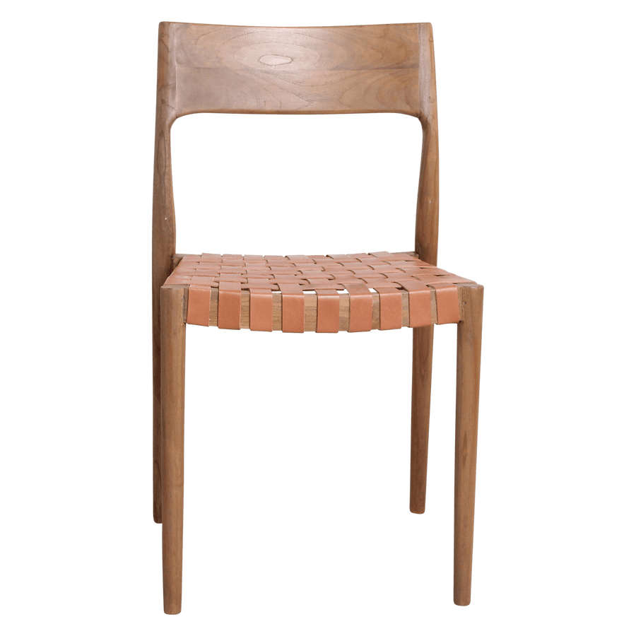 Freya teak eetkamerstoel met leer Naturel set van 2