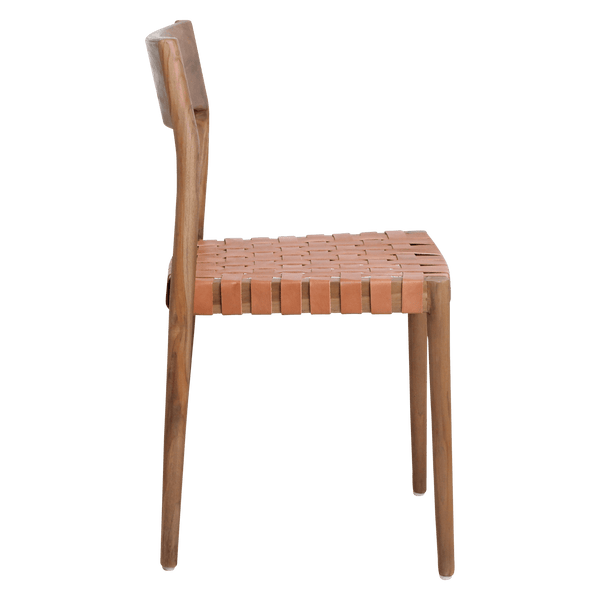Freya teak eetkamerstoel met leer Naturel set van 2