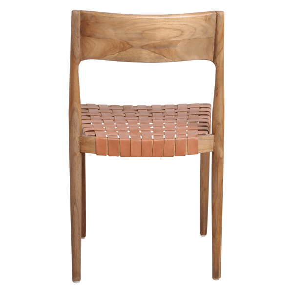 Freya teak eetkamerstoel met leer Naturel set van 2