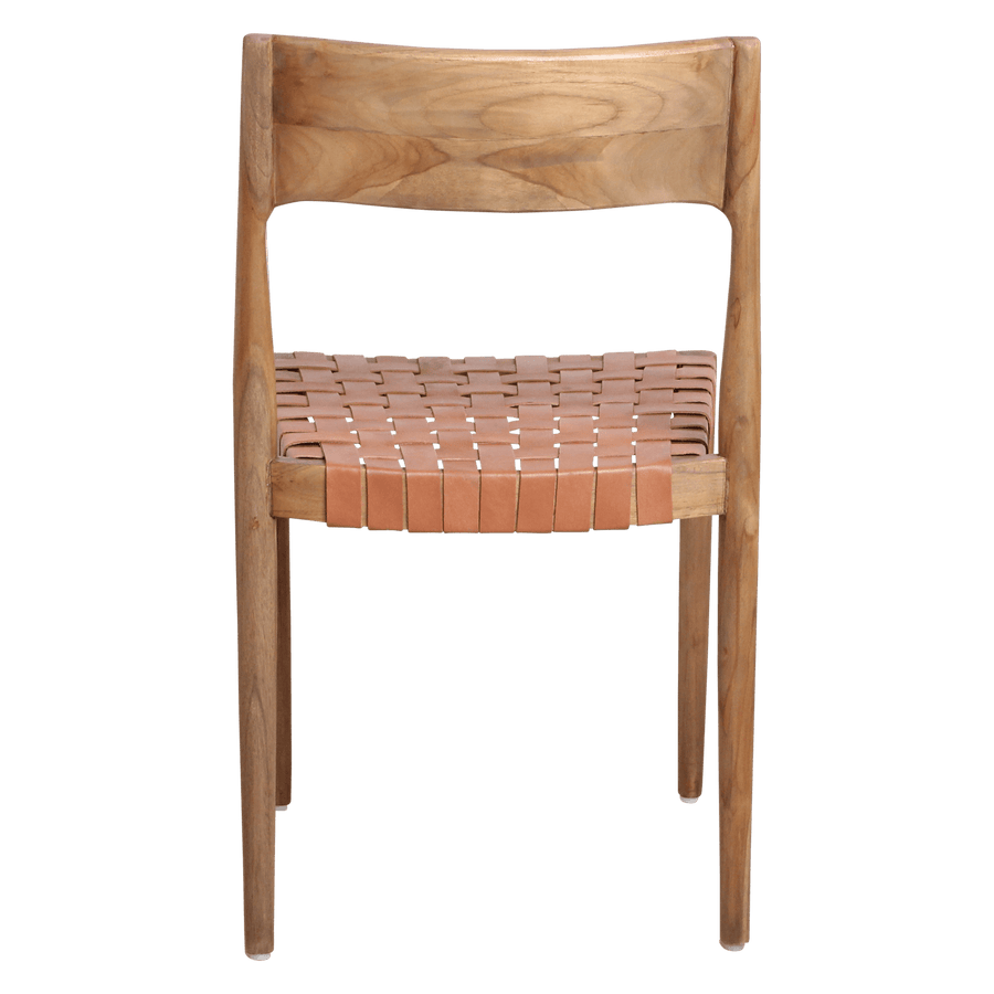 Freya teak eetkamerstoel met leer Naturel set van 2