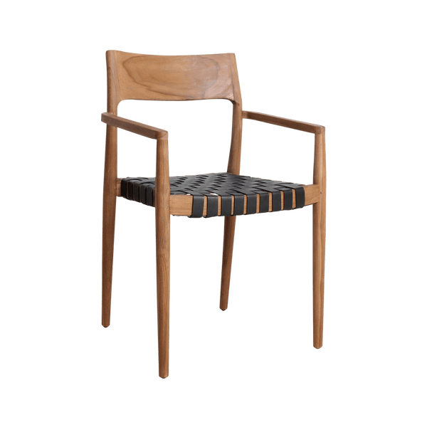 Freya teak eetkamerstoel met armleuning Zwart set van 2