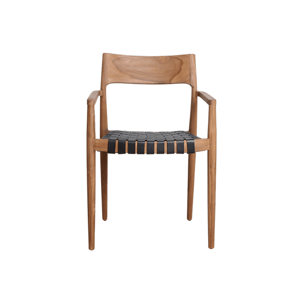 Freya teak eetkamerstoel met armleuning Zwart set van 2