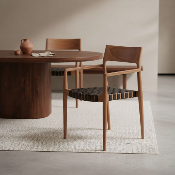 Freya teak eetkamerstoel met armleuning Zwart set van 2