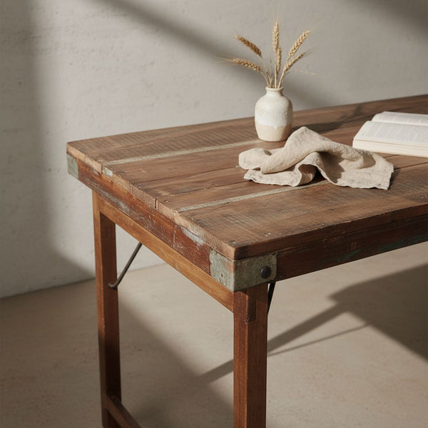 Inklapbare vintage eettafel XL Gerecycled hout 190x80x76 cm
