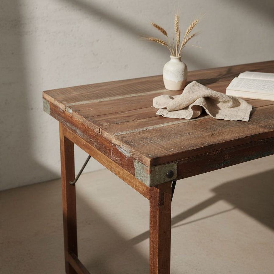 Inklapbare vintage eettafel XL Gerecycled hout 190x80x76 cm