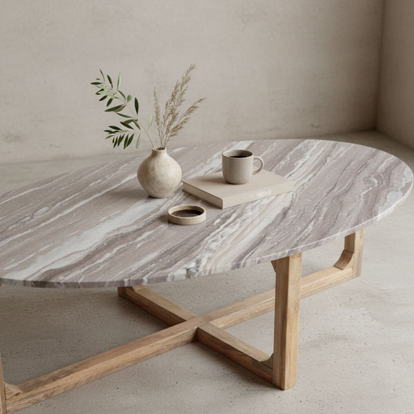 Ovale marmeren salontafel Fantasy bruin 120x60x38 cm