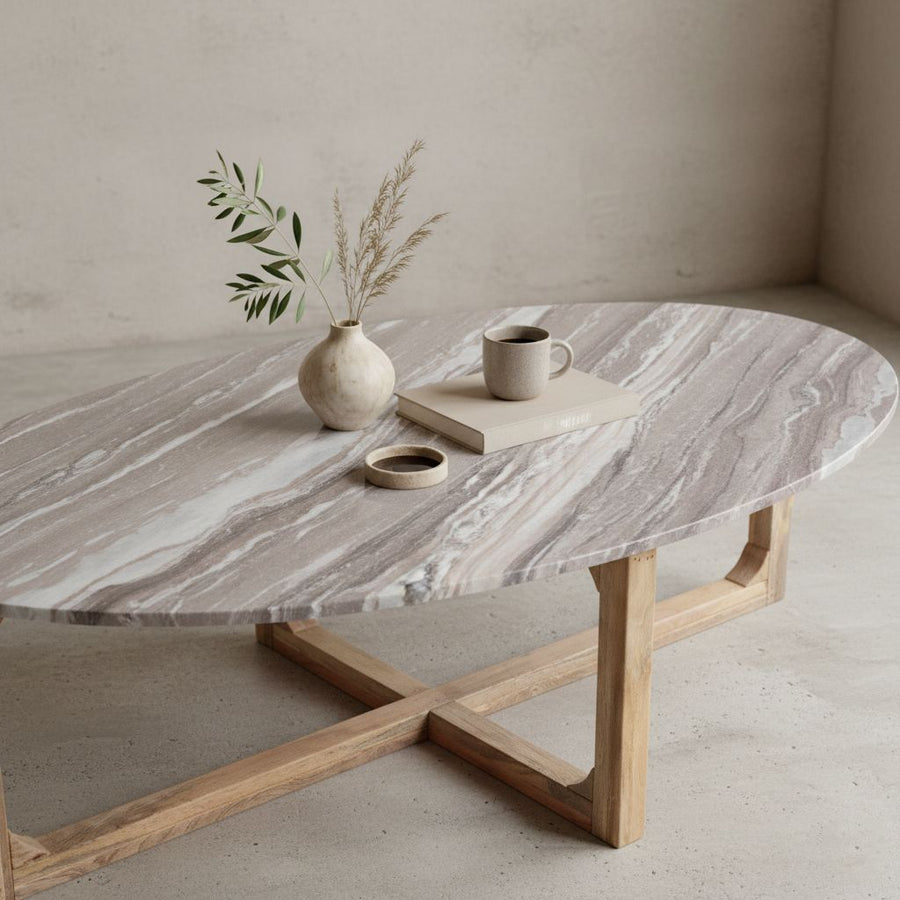 Ovale marmeren salontafel Fantasy bruin 120x60x38 cm
