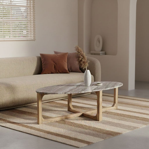 Ovale marmeren salontafel Fantasy bruin 120x60x38 cm