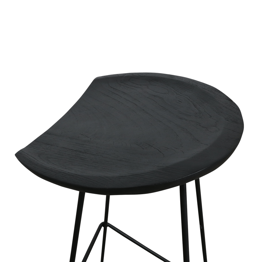 Loft teakhouten barkruk zwart 41x42x77 cm
