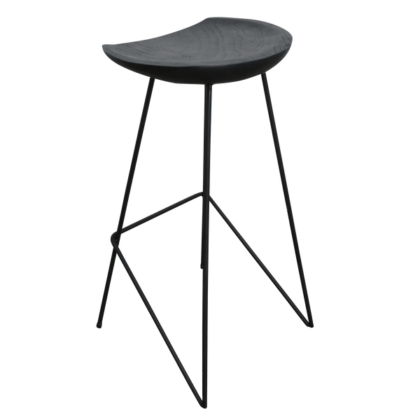 Loft teakhouten barkruk zwart 41x42x77 cm