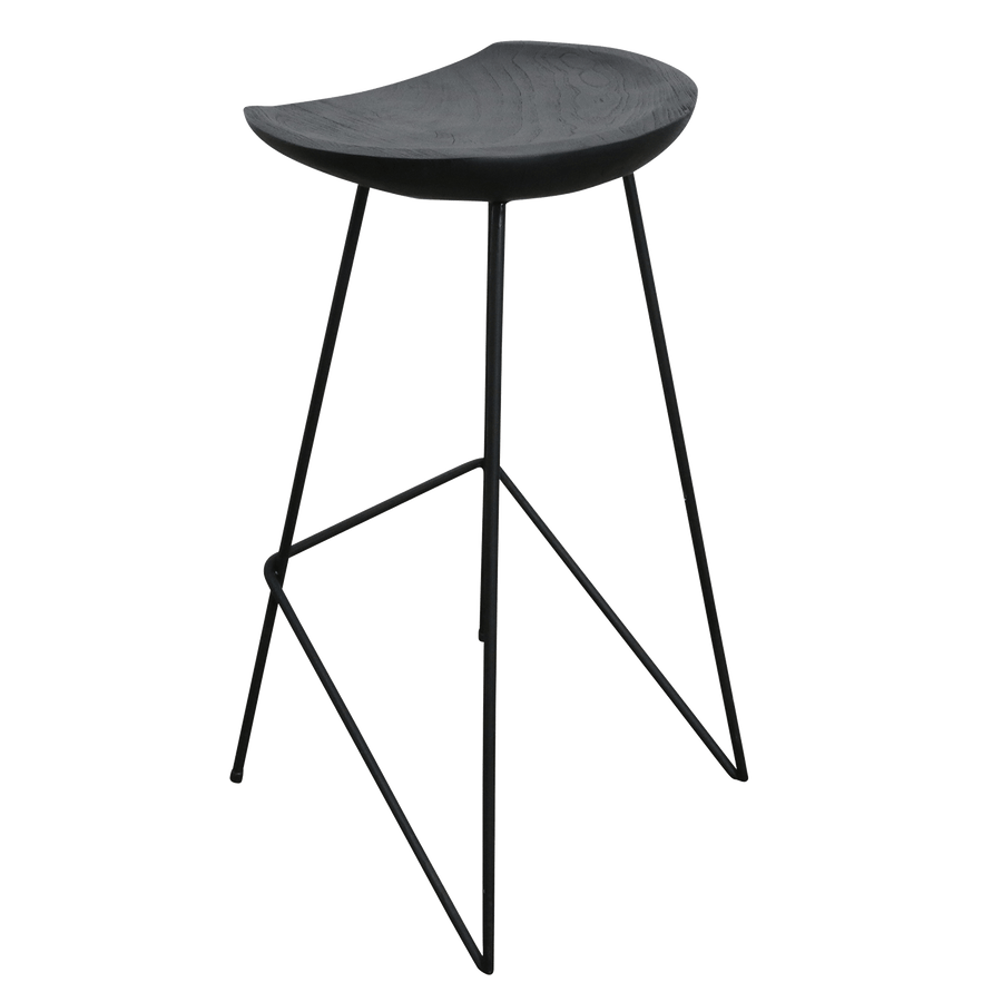 Loft teakhouten barkruk zwart 41x42x77 cm