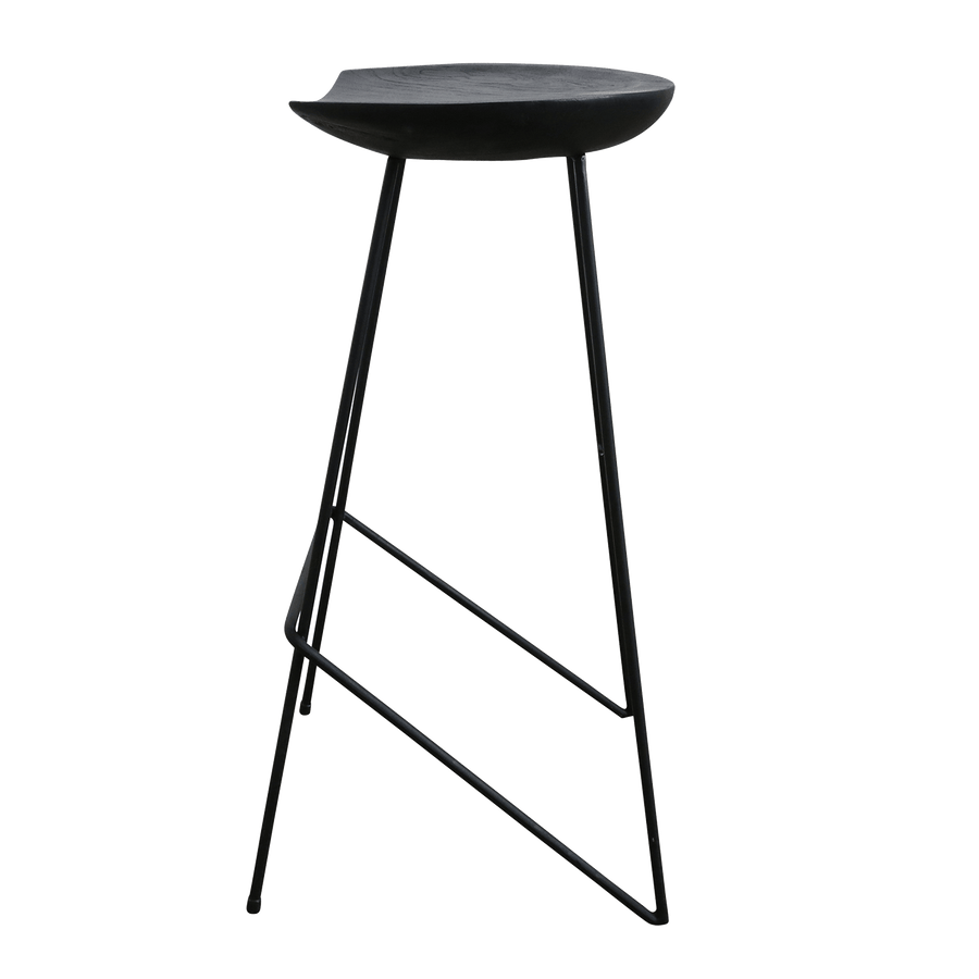 Loft teakhouten barkruk zwart 41x42x77 cm
