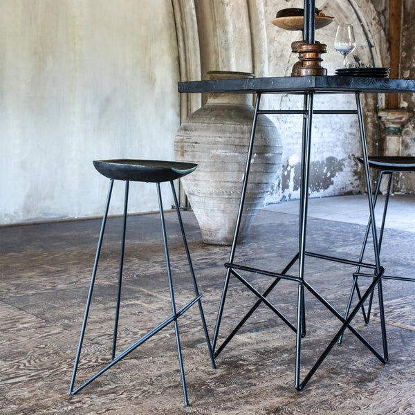 Loft teakhouten barkruk zwart 41x42x77 cm