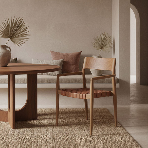 Freya teak eetkamerstoel met armleuning Naturel set van 2