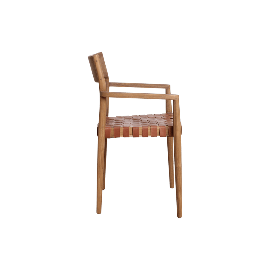 Freya teak eetkamerstoel met armleuning Naturel set van 2