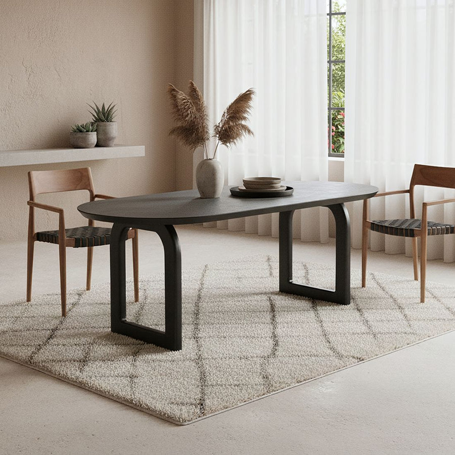 Bullnose dining table black 240 cm open base black 240 cm