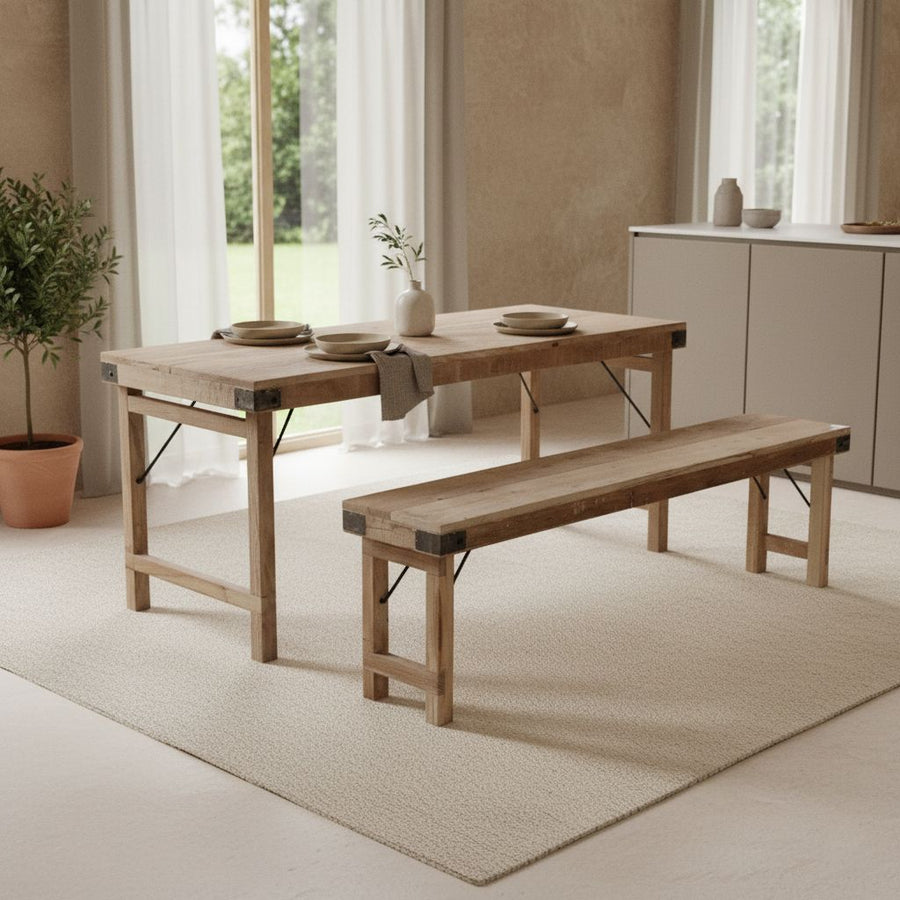 Limewash inklapbare eetkamerbank FSC-gerecycled hout160 cm