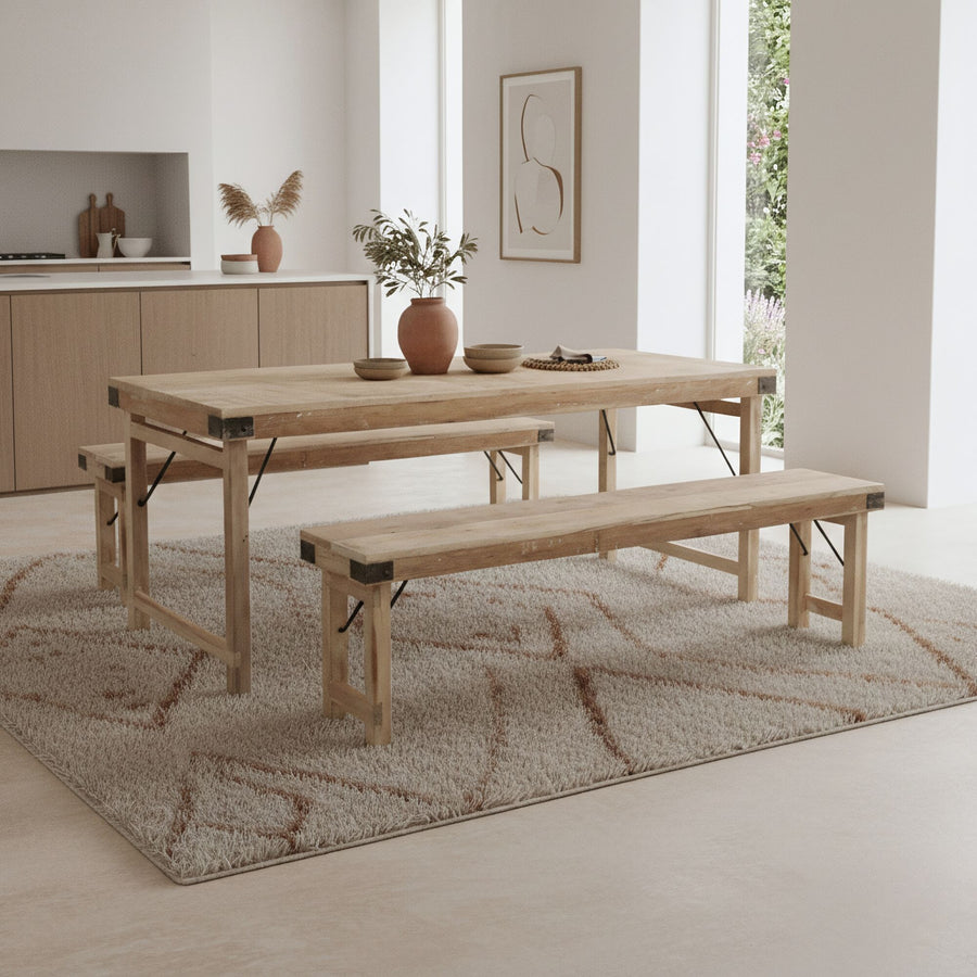 Limewash opklapbare eettafel 165x75x76 cm