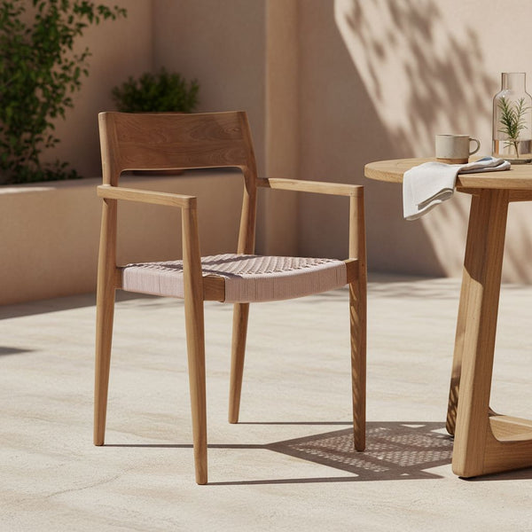 Freya donker teakhouten tuinstoel met armleuning Naturel set van 2