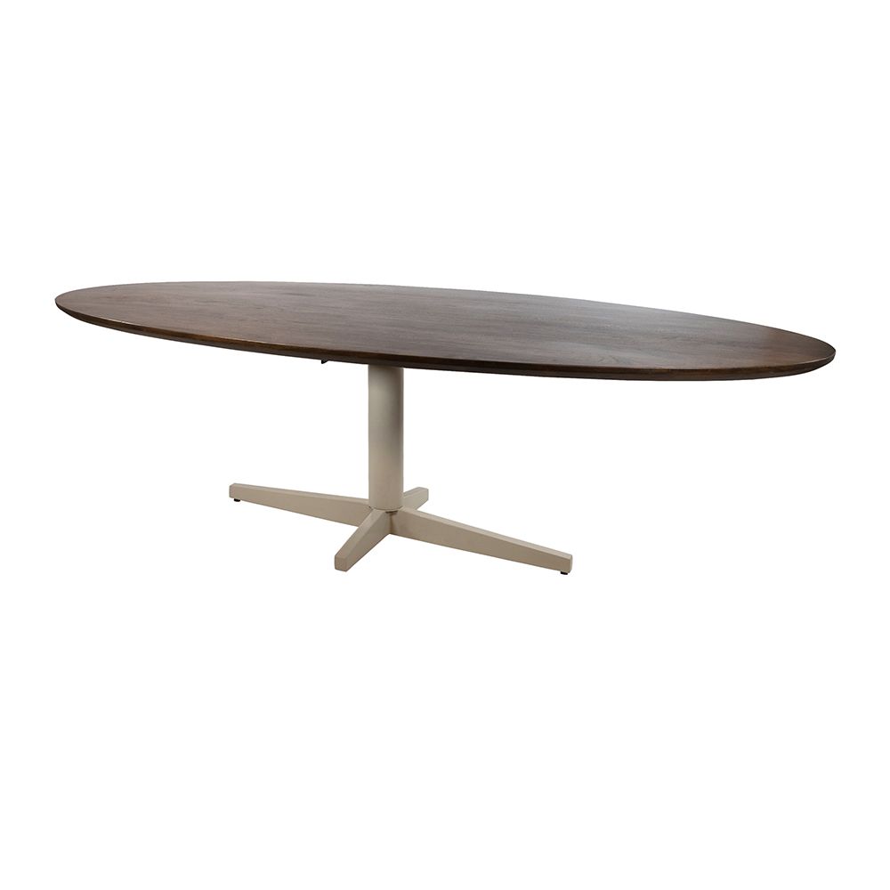 Eetkamertafel 220, ovaal, poot Beige, Mango Brown Walnut