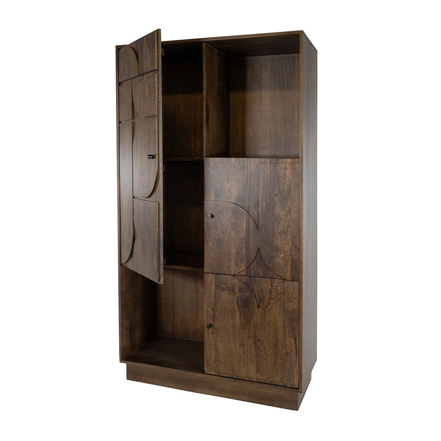 Wandkast 180 met 3 deuren en 2 open vakken, Dark Walnut
