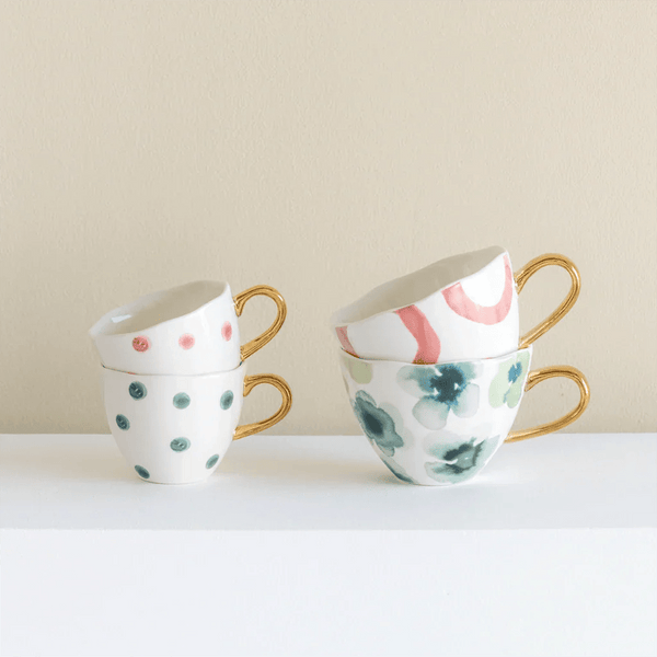 Good Morning kop Coffee Ø8 cm - Blue Green White - Set van 4
