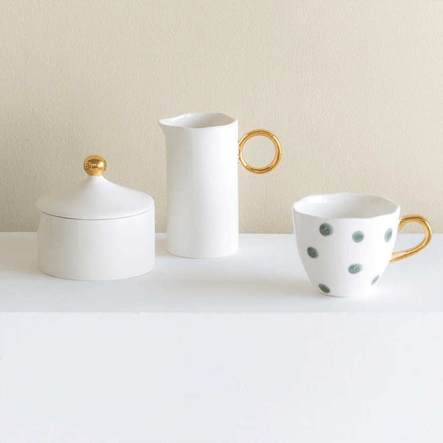 Good Morning kop Coffee Ø8 cm - Blue Green White - Set van 4