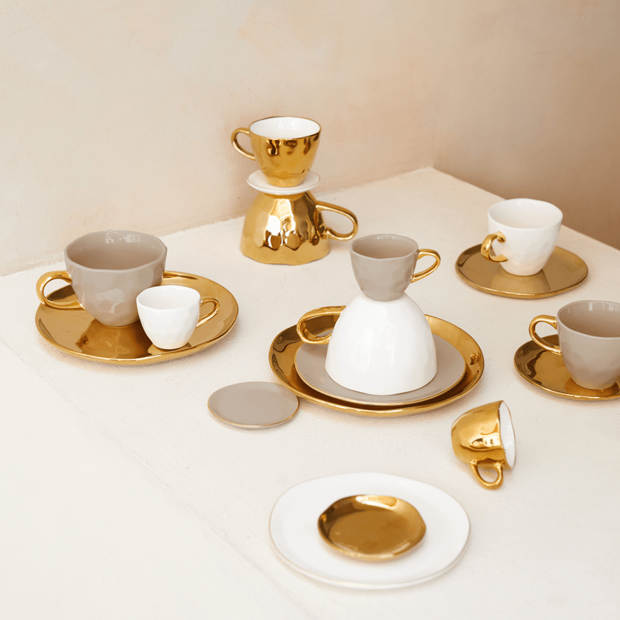 Good Morning kop Cappuccino / Tea Ø11 cm - Gold - Set van 4