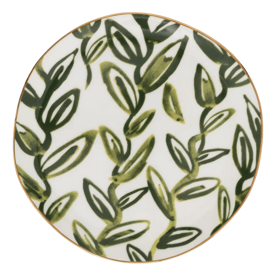 Good Morning bord Leaves Evergreen Sprig - Ø17 cm - Set van 2