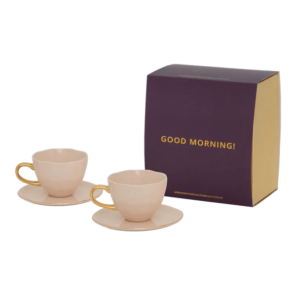 Good Morning Kop Cappuccino/Tea and bord Papaya/Old Pink, set van 4, in gift pack